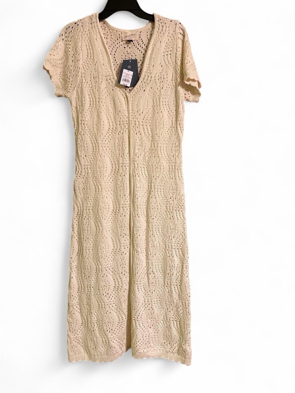 Universal Thread Beige Crochet Midi Dress with Short Sleeves